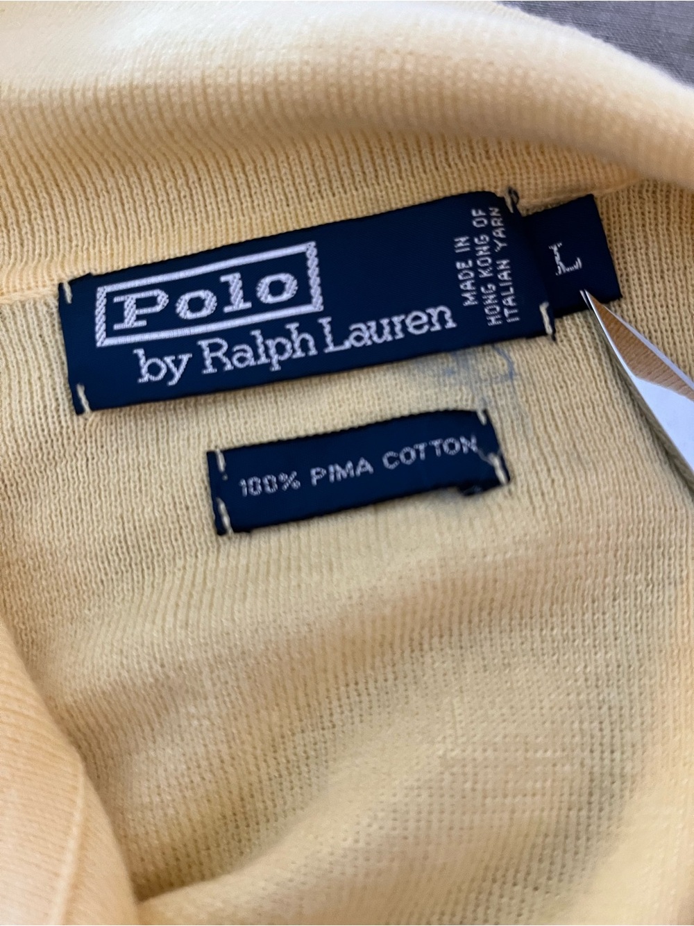 Polo by Ralph Lauren Pale Yellow Cotton Polo-Collar Crew Sweater with Navy Pony - Picture 7 of 7